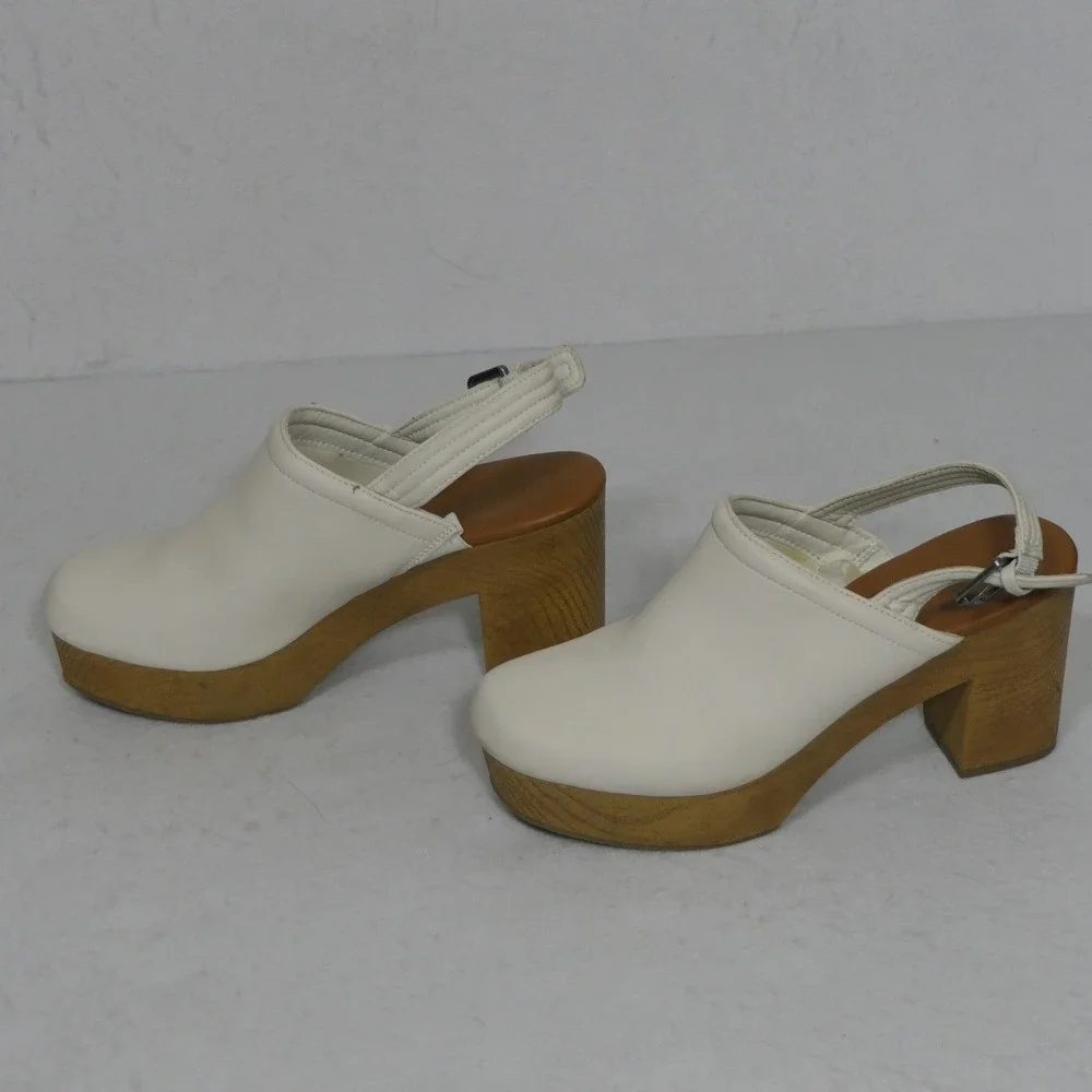 Universal Thread Womens Clogs 8.5 White Slingback Platform Faux Wood Boho Retro